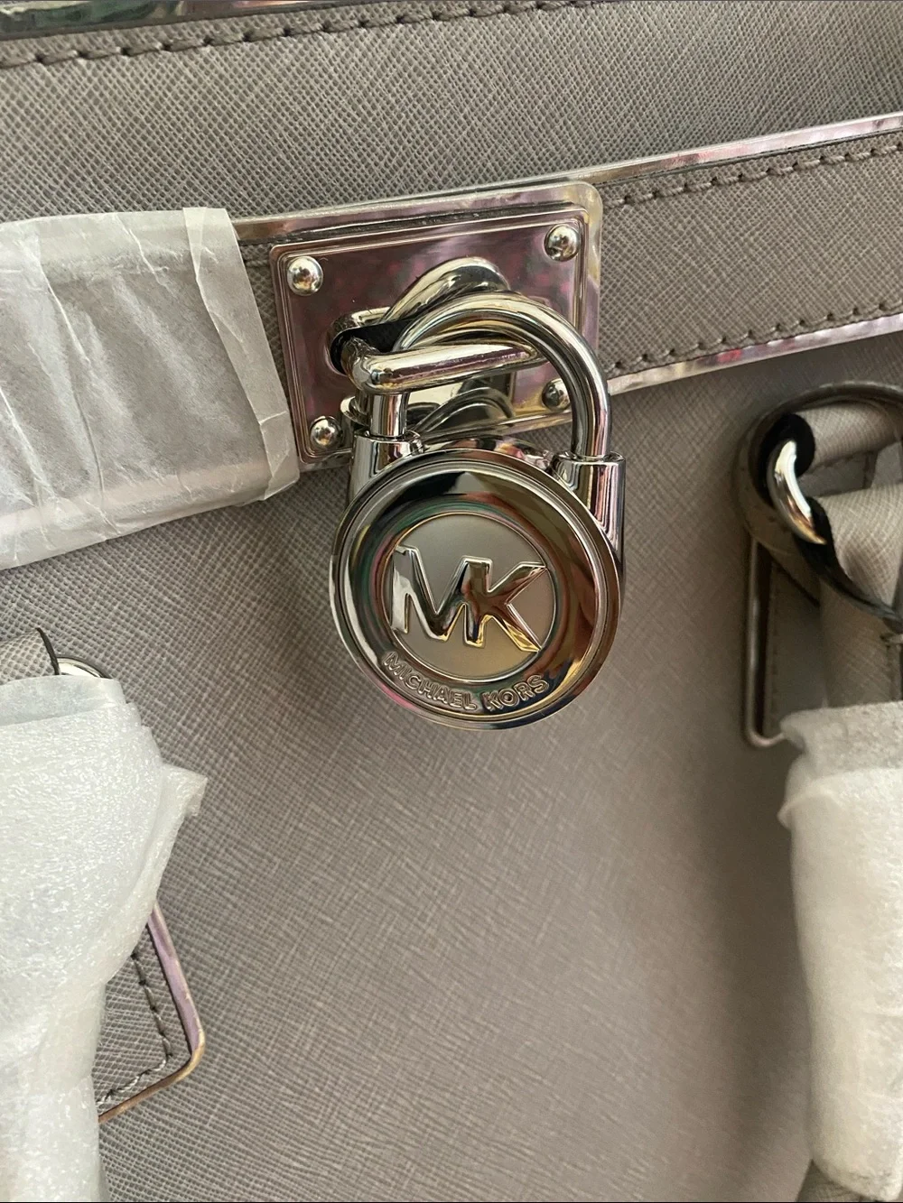 Michael Kors Gray Structured Leather Tote with Chain Strap… new!!